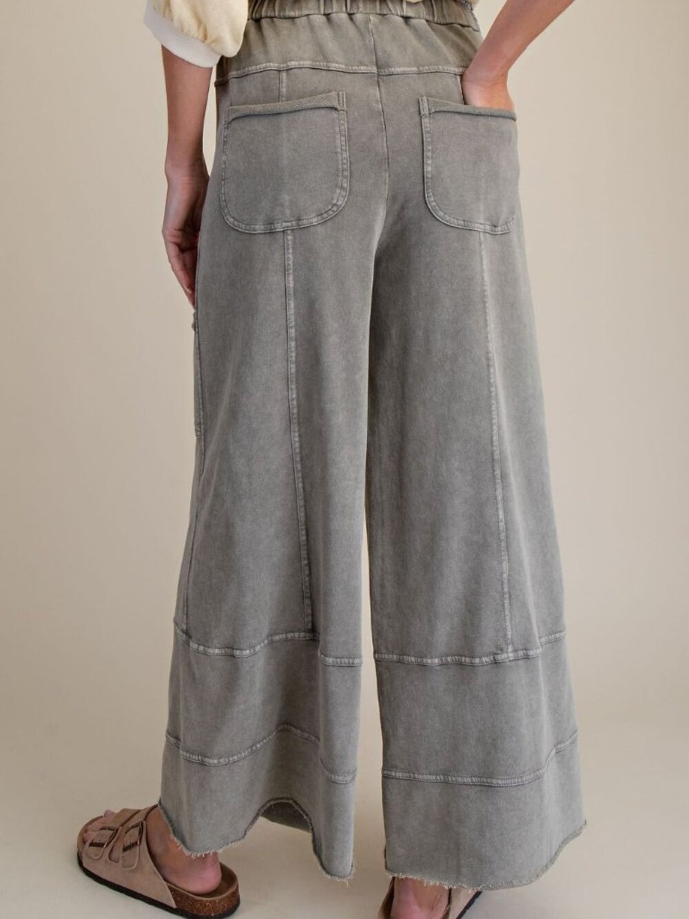 ETA 9/21 - EASEL Mineral Washed Terry Knit Pants in Ash Gray - Picture 3 of 3